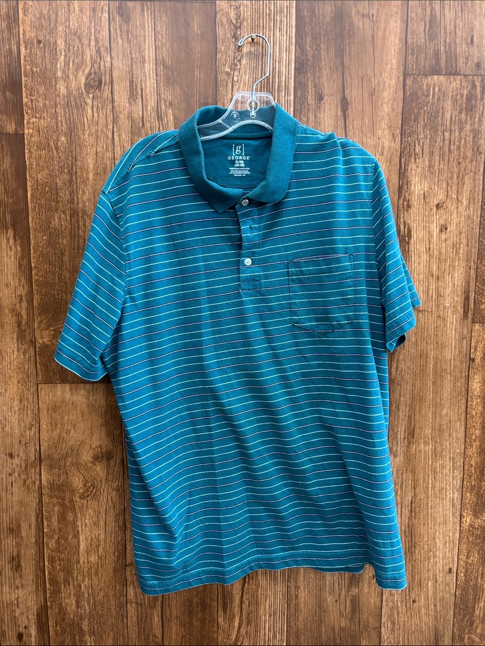 George Teal and Aqua Striped Polo Shirt